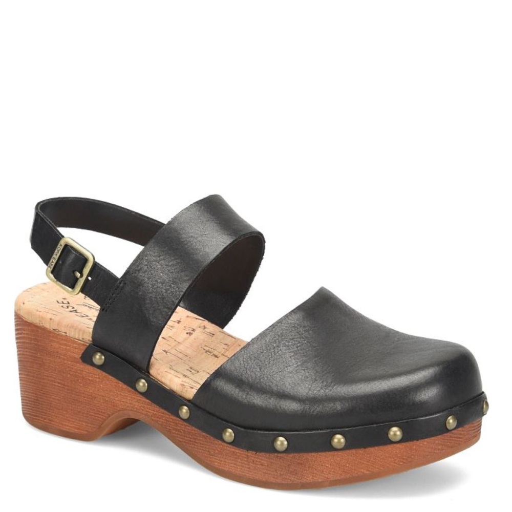 Kork-Ease Black Leather Platform Clogs with Brass Studs - Picture 2 of 13